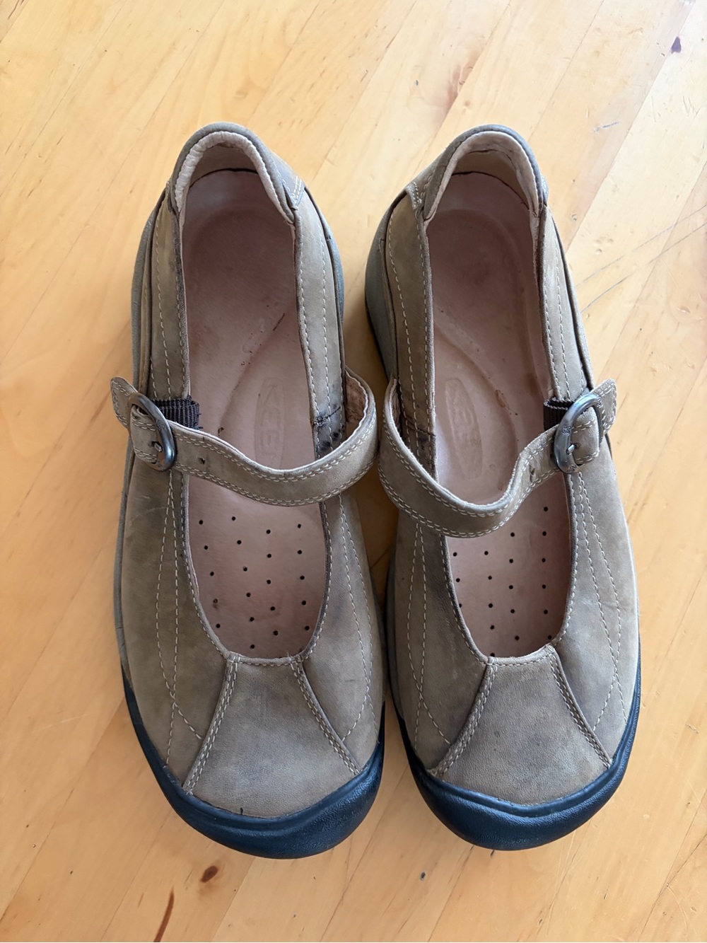 Keen Taupe Mary Jane Flats with Black Toe - Picture 2 of 5